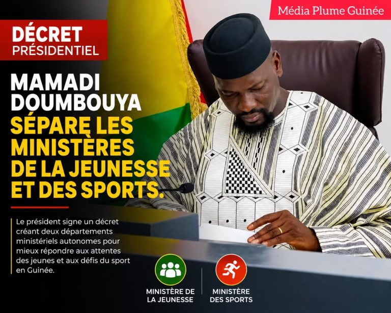 Guinée / Décret présidentiel : Mamadi Doumbouya sépare les ministères de la Jeunesse et des Sports.