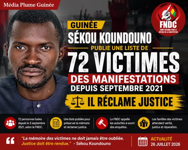 Guinée : Sékou Koundouno publie une liste de 72 victimes des manifestations depuis septembre 2021 et réclame justice.