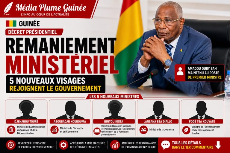 Guinée / Remaniement ministériel : cinq nouveaux visages rejoignent le gouvernement.