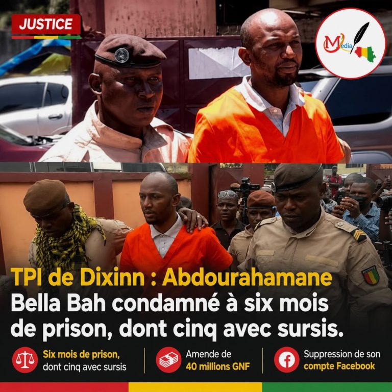 Justice/ TPI de Dixinn : Abdourahamane Bella Bah condamné à six mois de prison, dont cinq avec sursis.