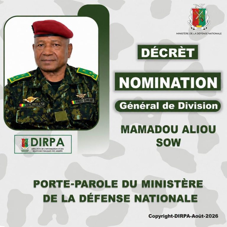 Guinée/ Défense nationale : le Général Mamadou Aliou Sow prend les commandes du porte-parolat.